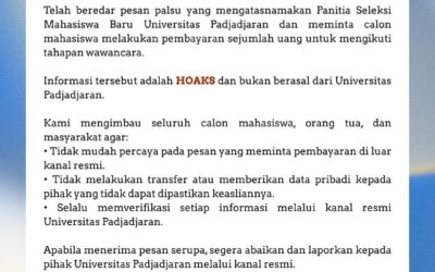 Unpad Imbau Calon Mahasiswa Waspadai Modus Penipuan Berkedok Seleksi Mahasiswa Baru